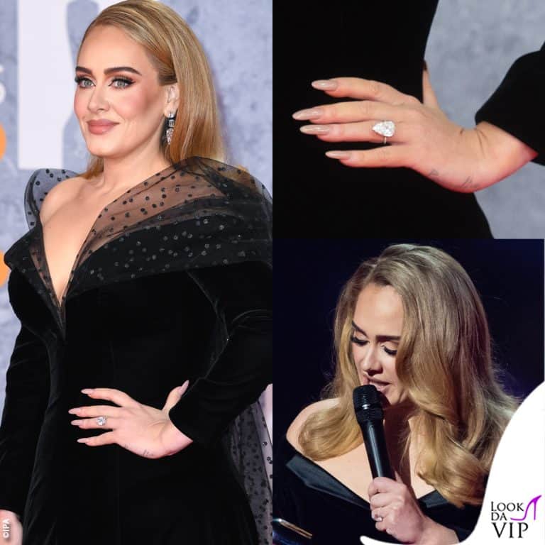 adele ai brit awards mostra l'anello con il diamante da sogno