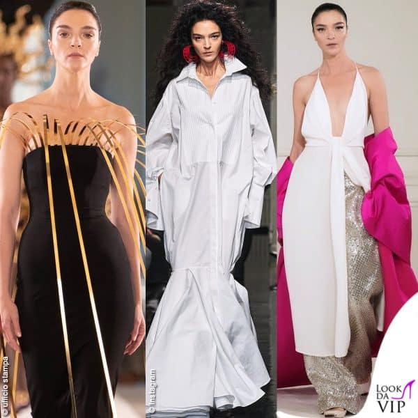 La Boscono ha incantato a Parigi durante le recenti sfilate haute couture (Schiaparelli, Alaïa e Valentino) 