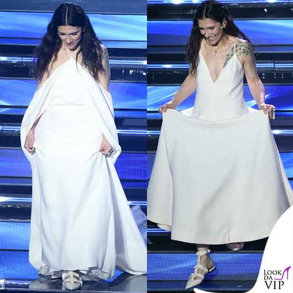 Elisa calza le stesse ballerine, le Roman Stud di Valentino Garavani,  due sere di fila