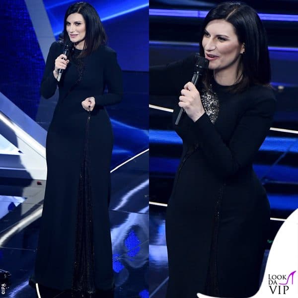 Laura Pausini in Versace: un total black elegante... ma senza batticuori - VOTO 6