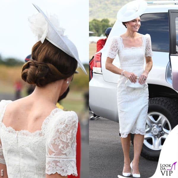 Kate elegantissima con un tubino Alexander McQueen abbinato a una clutch Anya Hindmarch e pump Emmy London