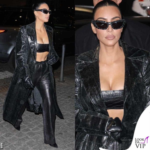 Pelle nera per la Kardashian alla Milano Fashion Week 
