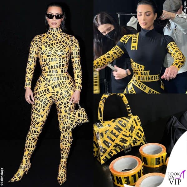kim kardashian vestita di scotch alla sfilata balenciaga