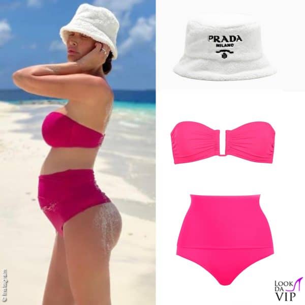 Giorgia Venturini alle Maldive sfoggia il costume Eres e il pancione (cappello Prada)