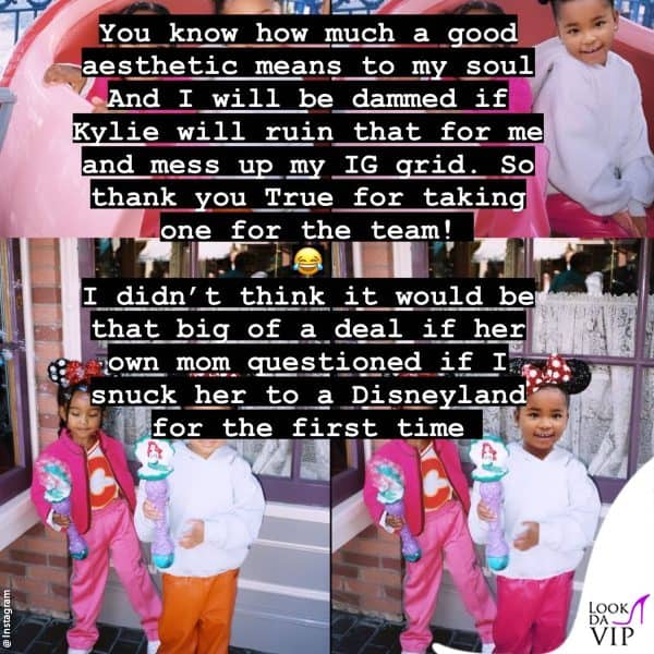 La Kardashian ha poi confessato di aver sostituito il volto della nipotina Stormi con quello di True, in aggiunta ha modificato il colore del pantaloni della piccola 