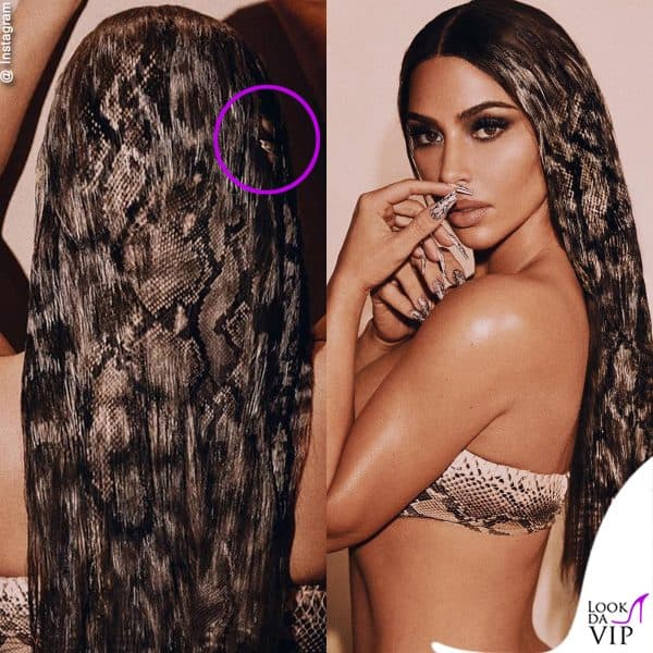 Nel maggio del 2020 Kim si era attirata altre critiche per questa immagine ritoccata: tra i capelli spuntano due dita 