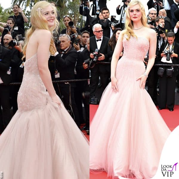 Vestito Giorgio Armani Privé e gioielli Chopard per Elle Fanning 