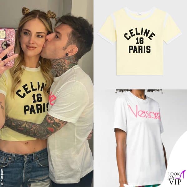 t-shirt Celine per Chiara, Versace per Fedez 