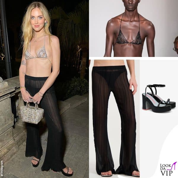 reggiseno e pantaloni Ludovic de Saint Sernin, sandali Chiara Ferragni Collection 