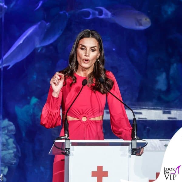 Letizia sul palco durante il discorso 