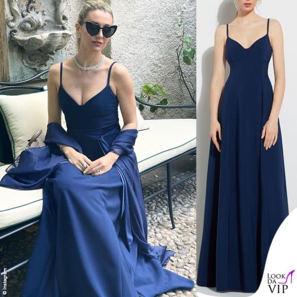 Testimone di Giorgia Palmas al matrimonio con Filippo Magnini, Elena Barolo era eleganitssima in blu Atelier Emè