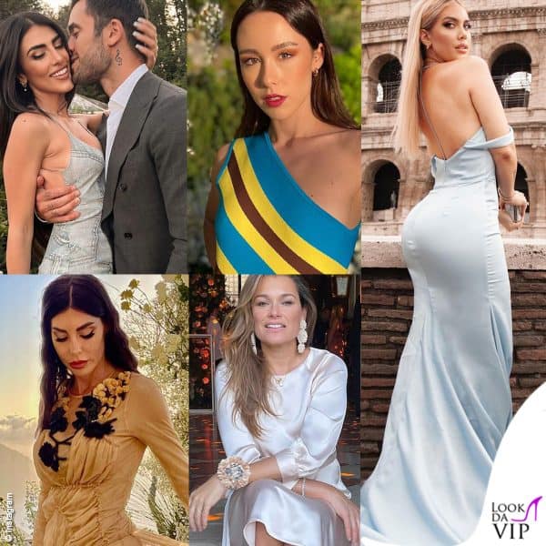Giulia Salemi Aurora Ramazzotti Wanda Nara Bianca Atzei Alena Serefova abito da cerimonia