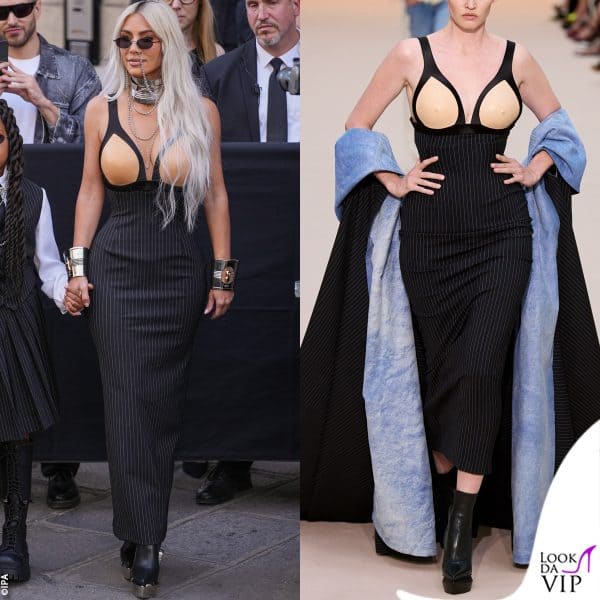 l'abito indossato da Kim ha sfilato nel corso della sfilata haute couture disegnata da Olivier Rousteing 