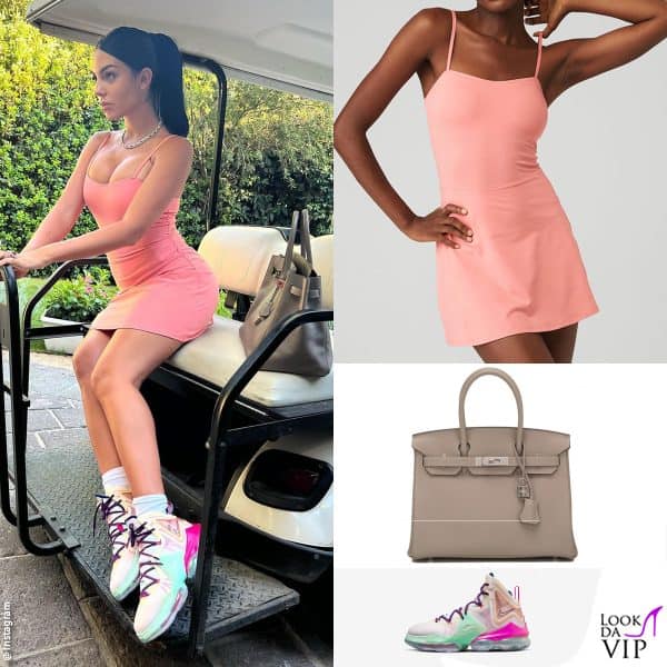 abito Alo Yoga, borsa Hermès, sneakers Nike 