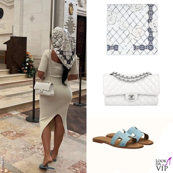 borsa e foulard Chanel, sandali Hermès 