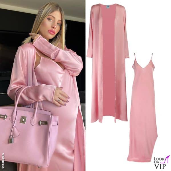 Chiara abbina la borsa Hermès a camicia da notte e vestaglia