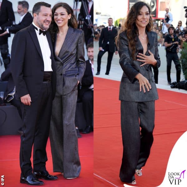 Matteo Salvini va sul classico con lo smoking, Francesca Verdini osa con un completo dal taglio maschile portato senza nulla sotto al blazer