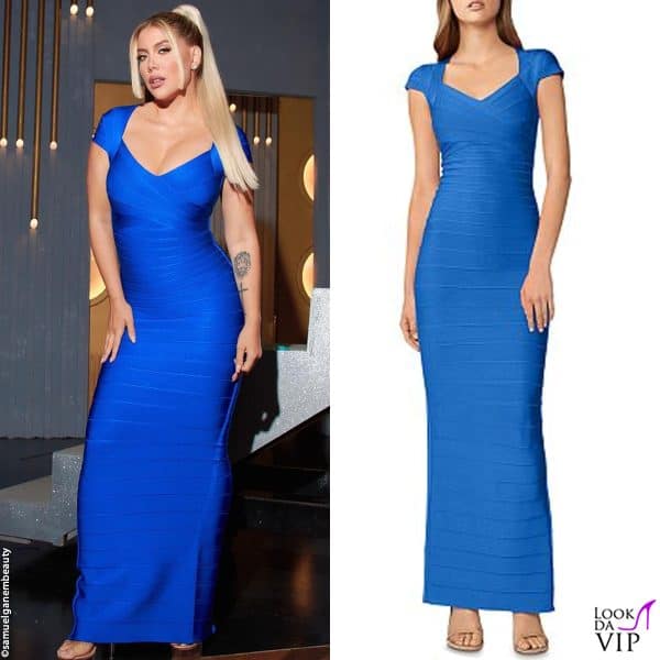 Le curve di Wanda sono fasciate in un abito Herve Leger