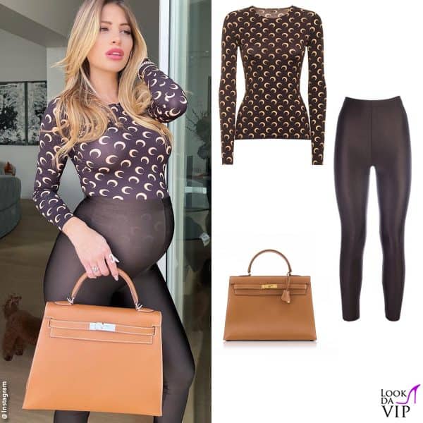 top Marine Serre, leggings Plume Ethèrèe, borsa Hermès 