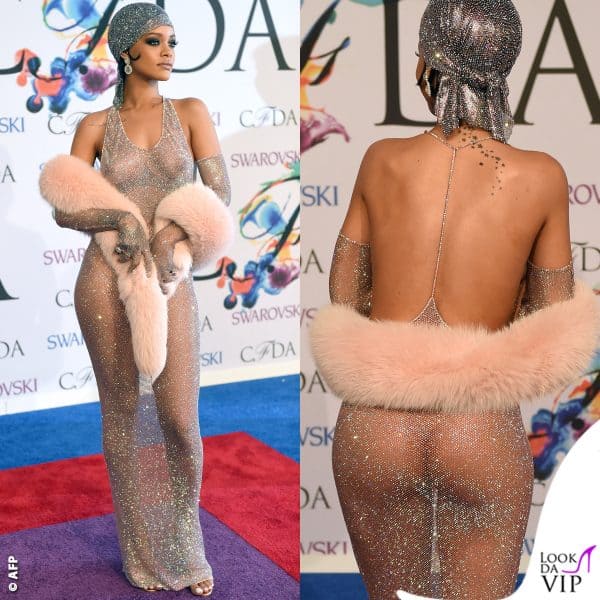 Rihanna indossa un abito Adam Selman totalmente trasparente agli CFDA 2014 