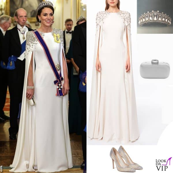 per Kate abito Jenny Packham, clutch Alexander McQueen, pump Gianvito Rossi, tiara Queen’s Mary Lover’s Knot 