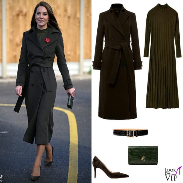 cappotto Hobbs, abito Mango, cintura Ralph Lauren, clutch Jimmy Choo, pump Gianvito Rossi 