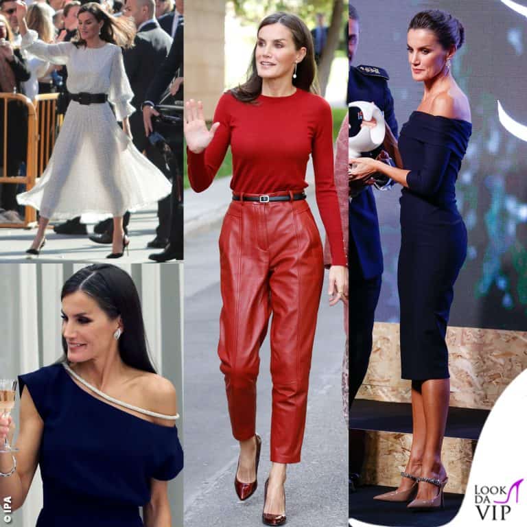 Letizia Ortiz regina Spagna Barcellona look Armani outfit Boss scarpe Jimmy Choo abito Boret