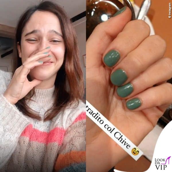 Il verde è il colore scelto da Ludovica Comello per la sua manicure