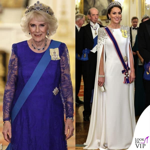 La regina Camilla e Kate Middleton alla Cena di Stato a Buckingham Palace