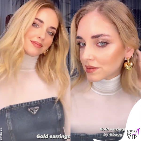 Chiara Ferragni con i maxi orecchini di Baggio Gioielli 