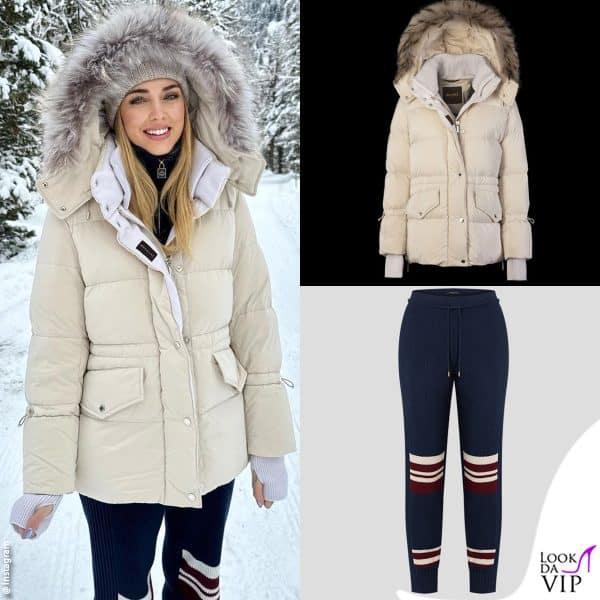 piumino Moorer (2.350 euro) e pantaloni Louis Vuitton per Chiara Ferragni 