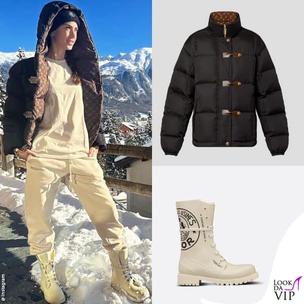 piumino Louis Vuitton (2.990 euro) e stivali Dior per Melissa Satta 