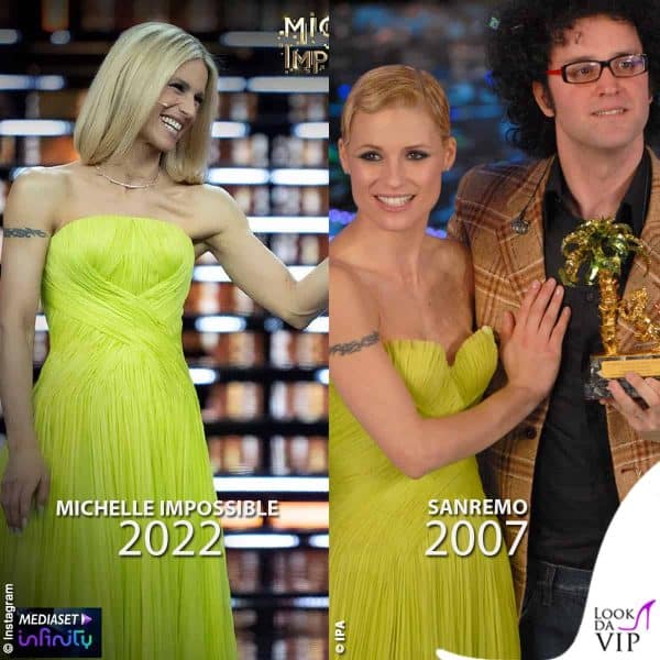 Michelle ha indossato l'abito lime di Sanremo 2007 allo show Michelle Impossible 