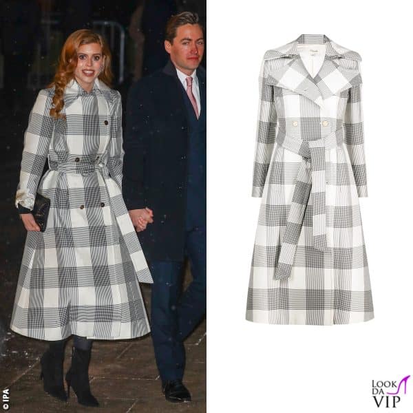 la principessa Beatrice con un cappotto Temperley a scacchi