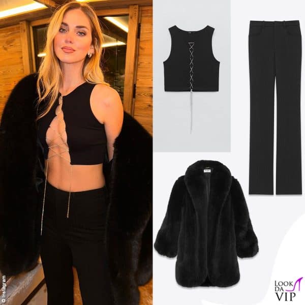 Il top Zara è abbinato a pelliccia pantaloni Ysl