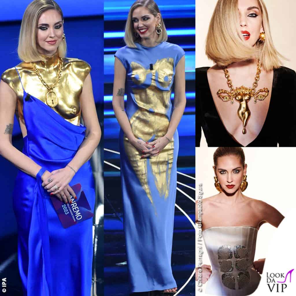 i look Schiaparelli di Chiara Ferragni a Sanremo 2023