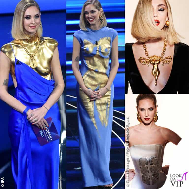 i look Schiaparelli di Chiara Ferragni a Sanremo 2023