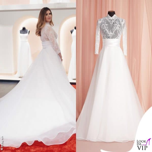 corpino in pizzo chantilly e gonna a ruota in organza leggera
