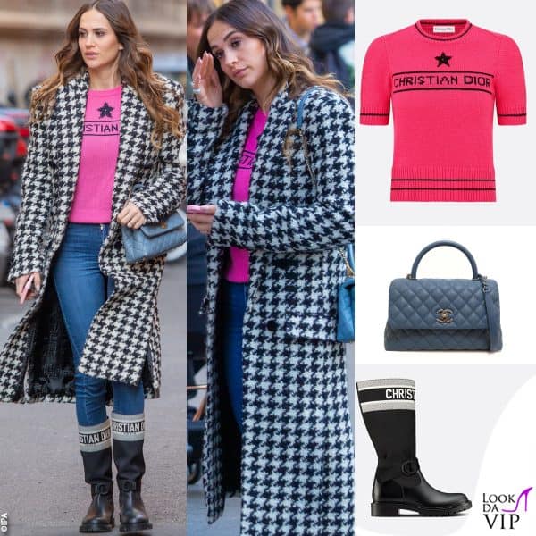 top e stivali Dior con borsa Chanel per Jessica 