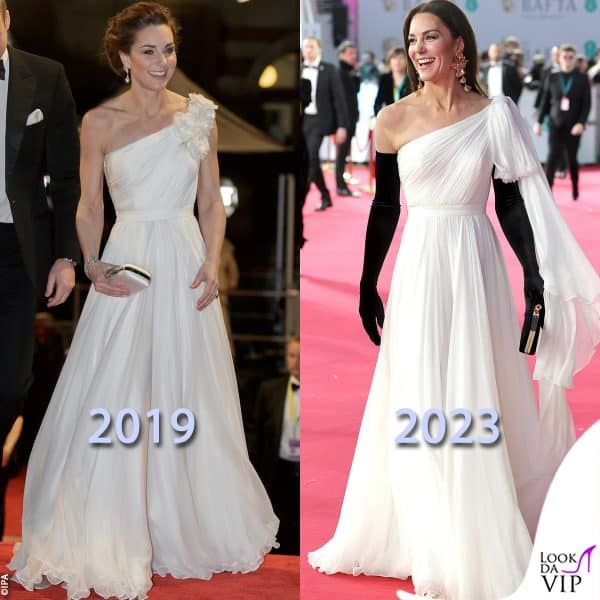 la Middleton ha optato per un abito bianco di Alexander McQueen già indossato ai Bafta 2019 