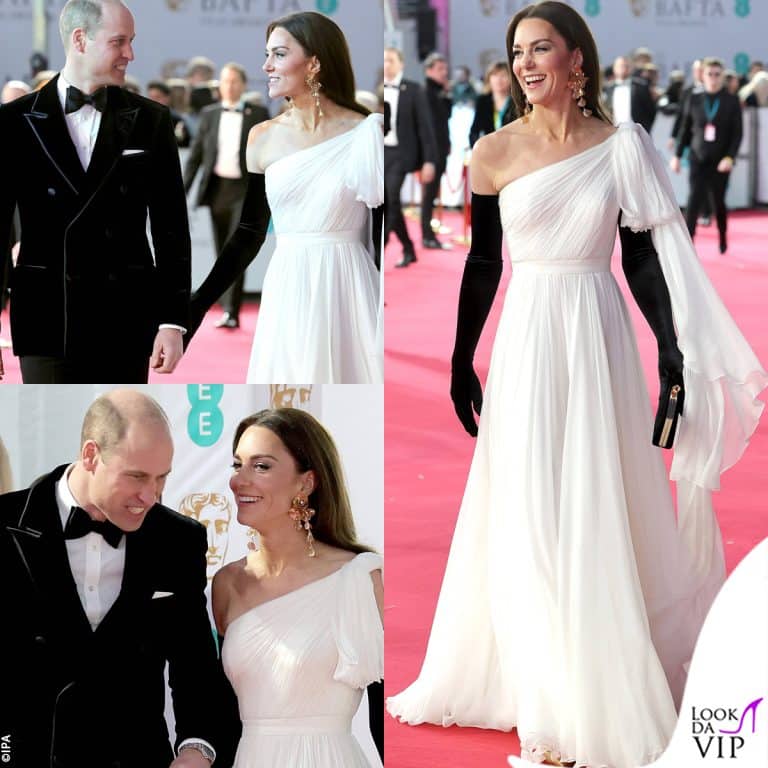 Kate Middleton in Alexander McQueen ai Bafta Awards 2023 con il principe William