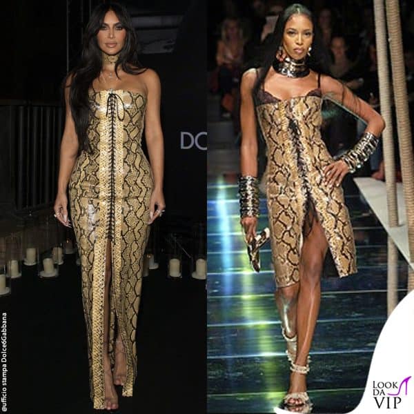 l'abito pitonato di Kim era stato indossato in sfilata da Naomi Campbell nel 2005 