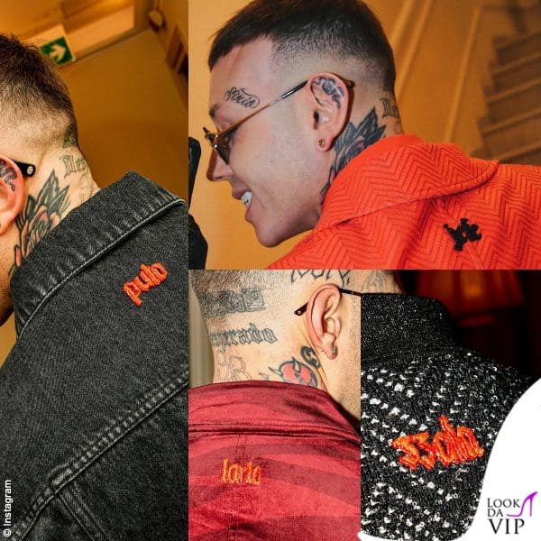 "zzala", "lario", "puto", "jefe" sono le parole ricamate sulle giacche Missoni di Lazza: sono i titoli delle sue canzoni 