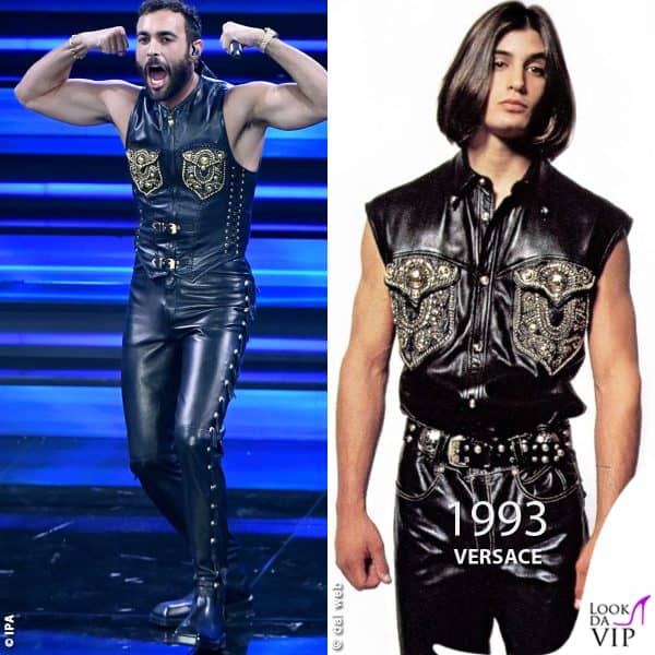 Marco Mengoni con un look Versace d'ispirazione vintage