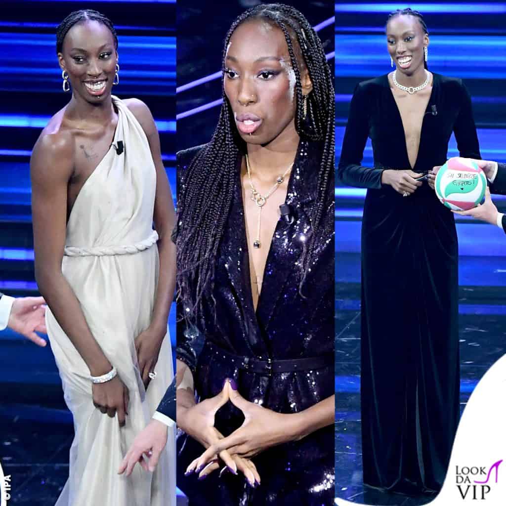 i tre look di Paola Egonu al Festival di Sanremo