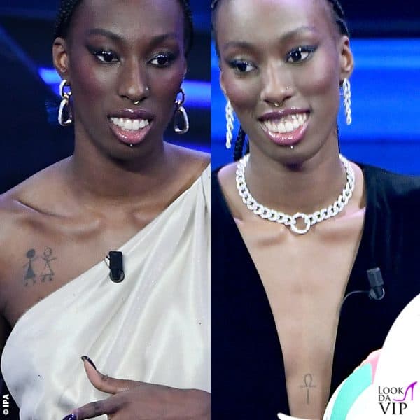 alcuni dei tatuaggi di Paola Egonu, tra cui due donne stilizzate, una nera e una bianca, a rappresentare lei e la sua amica Giuditta