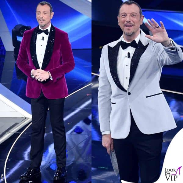 il conduttore Amadeus indosserà ancora una volta Gai Mattiolo (qui a Sanremo 2022)