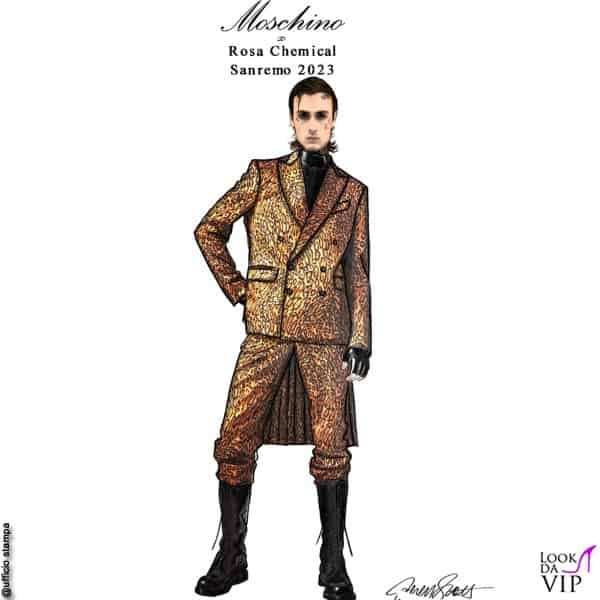 il bozzetto Moschino di uno dei look di Rosa Chemical 