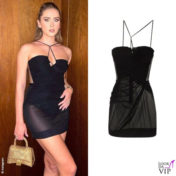 Sexy con l'abito Nensi Dojaka e borsa Balenciaga