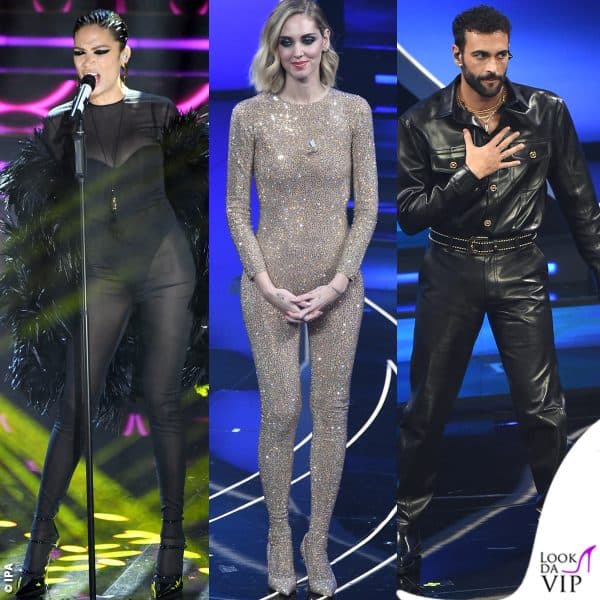 Catsuit per Elodie (Valentino), Chiara Ferragni (Dior) e Marco Mengoni (Versace) 